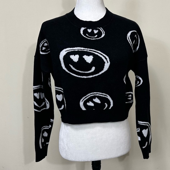 NEW dreamers by debut Viscose Black White Dolman Sleeves Smileys Pullover Top L - Picture 11 of 16